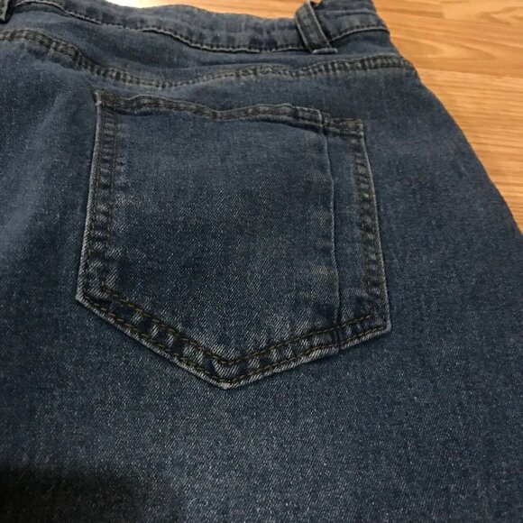 Allegra Denim Midi Skirt Size Large With Frayed Hem & Snap Button Detail - Picture 9 of 14